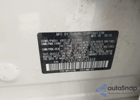 2019 Subaru Forester Limited from USA, damaged, VIN JF2SKASCXKH548464